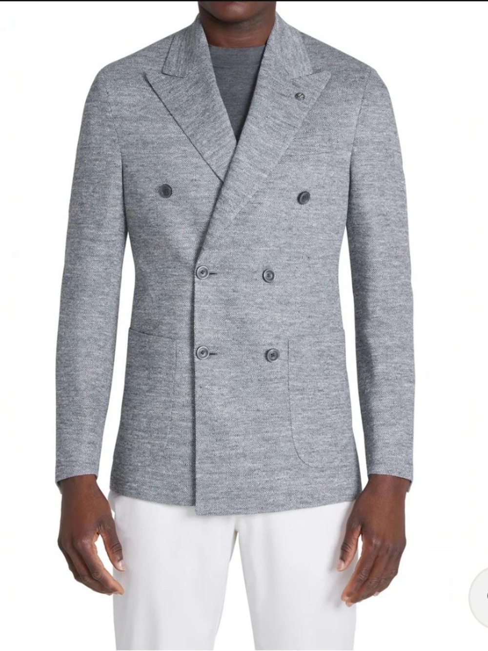 JACK VICTOR GRAY MOULINÉ DOUBLE BREASTED KNIT LINEN HALL COMFORTWEAR BLAZER 36 S